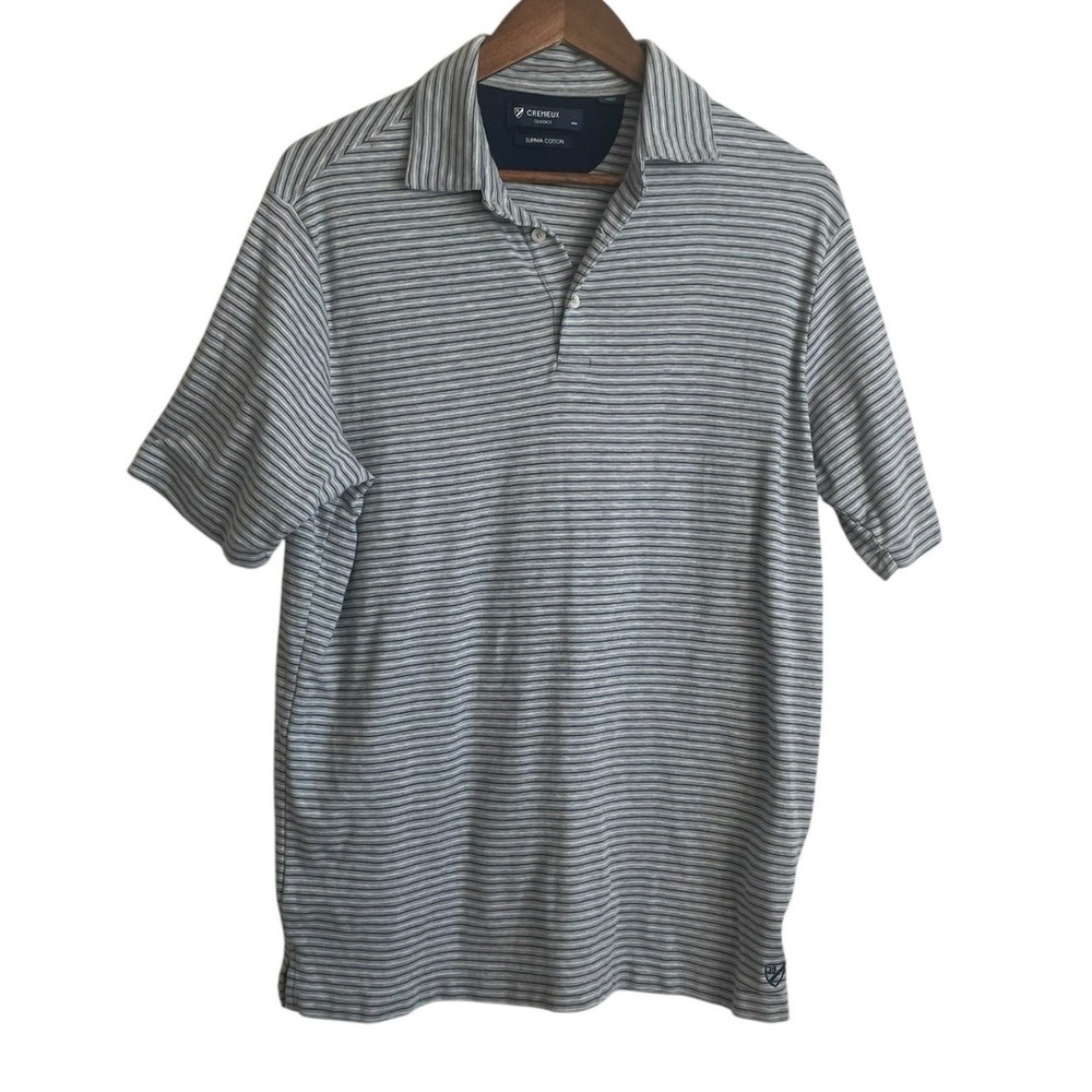Cremieux Mens Polo Shirt L Gray Striped Supima Cotton Preppy Office Golf Travel